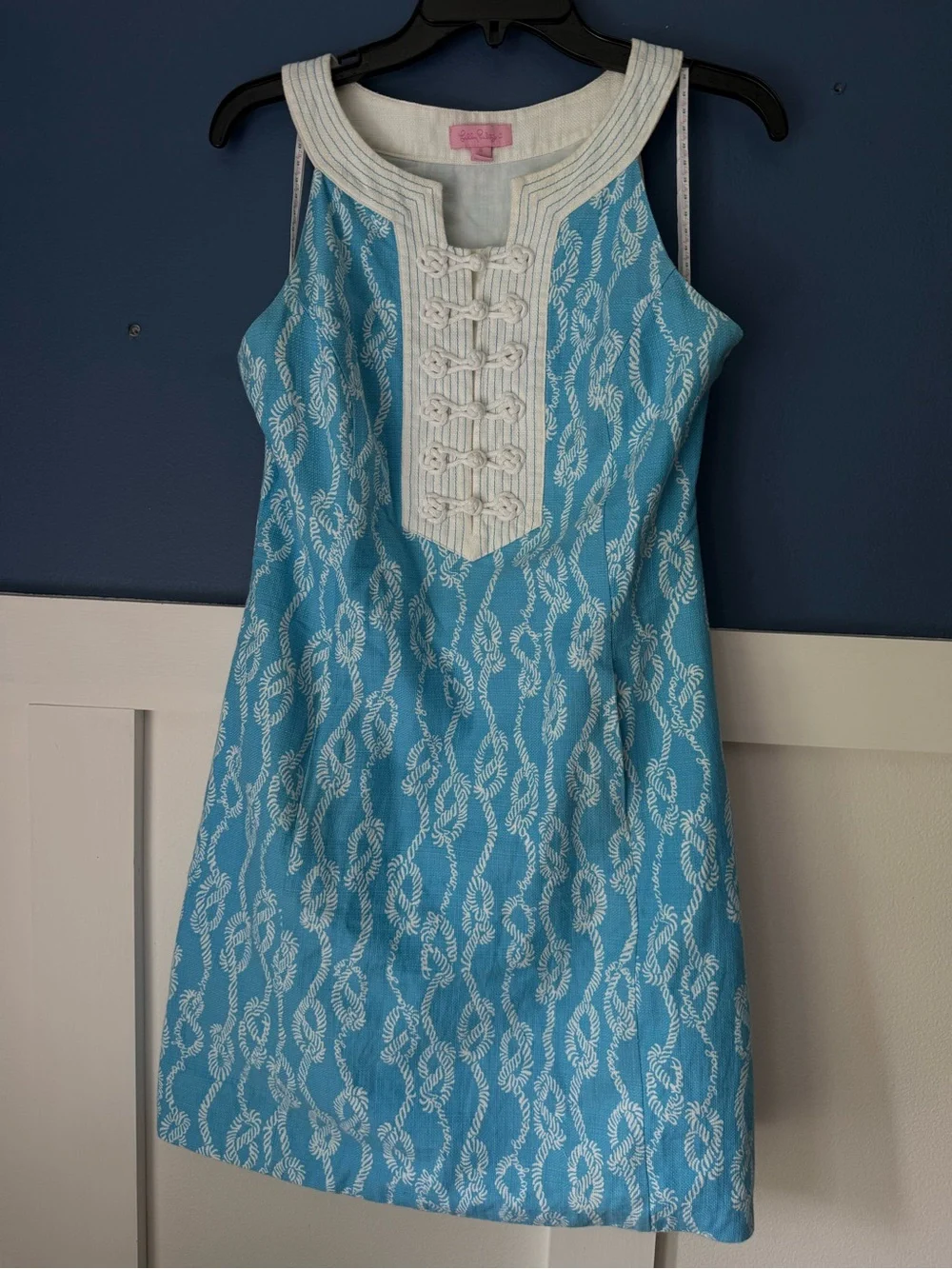Lilly Pulitzer Row Your Boat Blue and White Rope Print Sleeveless Shift Dress - Picture 11 of 14